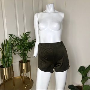 Deep Green Boho Mid High Waisted Stretchy Shorts